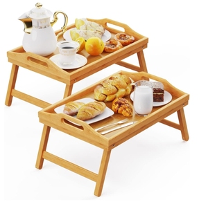 Plateau <span class=keywords><strong>de</strong></span> petit déjeuner Rectangle en bambou avec poignées <span class=keywords><strong>de</strong></span> jambes pliantes pour adultes enfants plateau <span class=keywords><strong>de</strong></span> Table <span class=keywords><strong>de</strong></span> <span class=keywords><strong>lit</strong></span> au genou pour manger confortablement - Product Image 1