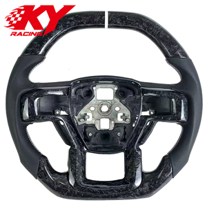 พวงมาลัยกีฬาหนังสีดำคาร์บอนไฟเบอร์ฟอร์จแบบกำหนดเองสำหรับ Ford Ranger Raptor F150 F-150 F250 F350 ปี 2015-2020 - Product Image 1