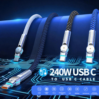 Kabel Data Pengisi Daya Cepat PD240W USB-C ke C Berputar 180 Derajat dengan Jalinan Tembaga Murni untuk Komputer & Printer