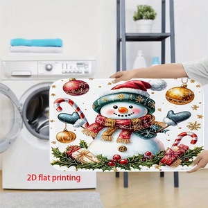 Rideau de Douche Imprimé Numérique Personnalisé en Polyester Motif Bonhomme de Neige et Chapeau de Père Noël Rouge, Imperméable, Vente en Gros, Moderne - Product Image 4