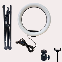 Ring Light LED Tri-Color 24W 300mm, Temperatur Warna Dapat Diatur, Kontrol Kabel, Baterai, Material ABS, 5V, untuk Fotografi Kamera