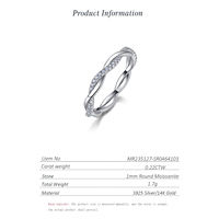 Bague en argent sterling S925 torsadée entrelacée 0,22 CTW avec micro-incrustation de moissanite, simple, exquise et empilable, pour le petit doigt
