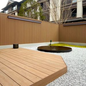 Panneau mural rainuré WPC, revêtement 3D gaufré, revêtement extérieur en aluminium couleur bois <span class=keywords><strong>pour</strong></span> jardins - Product Image 2