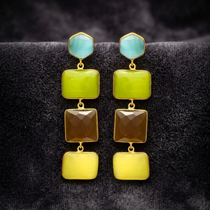 Boucles d'oreilles ethniques plaquées or multi-pierres précieuses Jaipur Gems avec expertise tierce pour les occasions de mariage - Product Image 3