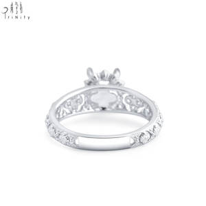Anillo de compromiso solitario de oro blanco de 18 quilates de alta calidad, estilo eduardiano, con diamantes naturales y diseño hueco, sin la piedra principal, para mujer. - Product Image 4