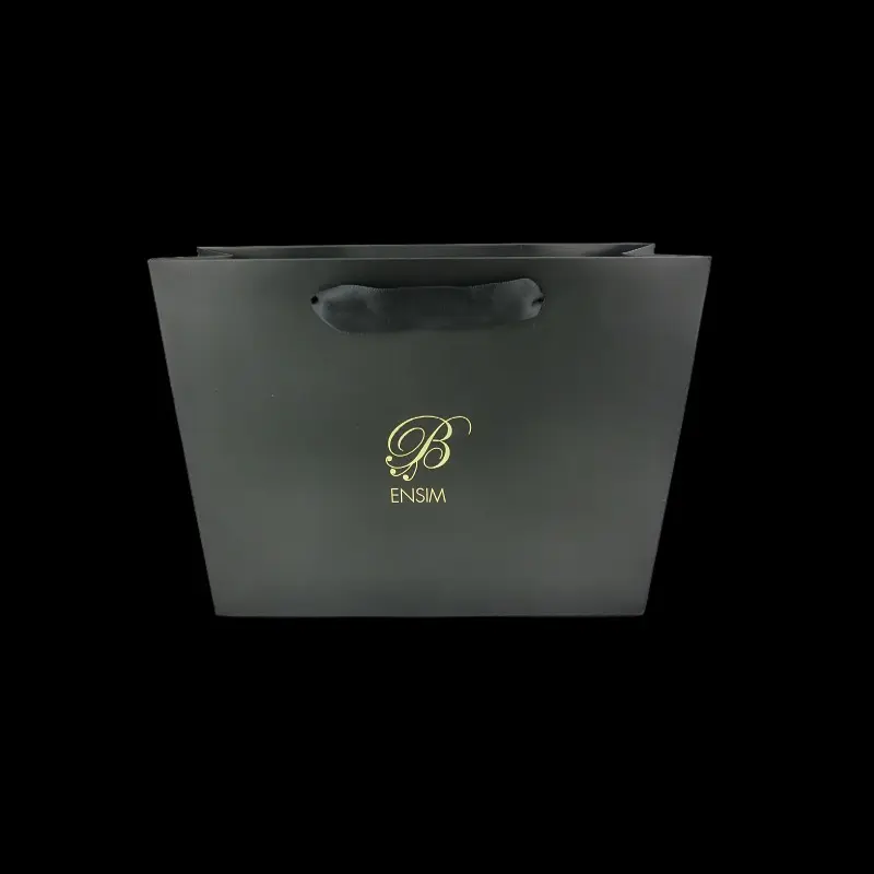 190g-400g Hochwertige luxuriöse schwarze Luxus-Kraft papiertüten mit einem Band griff und einem Logo mit Rosé goldfolie