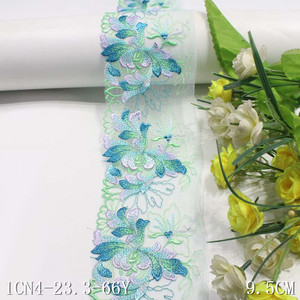 Adorno de encaje bordado de flores multicolor, materiales para accesorios de vestido, recorte de encaje Borde 10cm, disponible en fábrica - Product Image 1