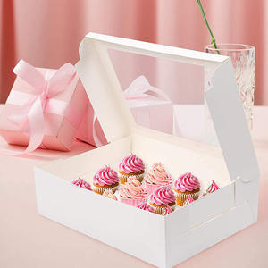 Boxes 4 Holes 6 Holes 12 Holes Pastry Packaging White Pink Strawberry Tinted Marble Cupcake Donut Half Sheet White Boxes With Windows