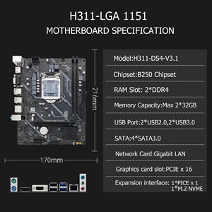 New Factory Price H311 Motherboard 6th/7th/8th/9th Core I7/I5/I3 LGA1151 DDR4 M.2 B250 64GB Gaming Desktop Main - Product Image 1