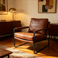 Fauteuil d'appoint moderne en similicuir marron avec structure en métal noir pour salon et bureau