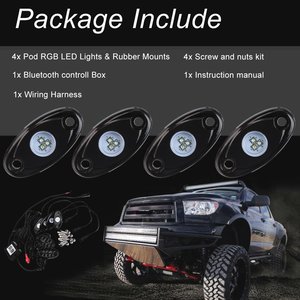 Feux LED RGB 4x 12V universels pour éclairage sous châssis de voiture avec contrôle Bluetooth pour mise à niveau et rénovation - Product Image 1