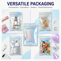 Sacs refermables en film holographique laser Mylar avec fermeture éclair frontale 16*24cm, sacs refermables à fermeture éclair pour accessoires de mode