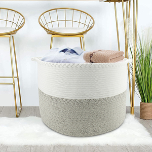 बड़े पर्यावरण के अनुकूल कपास रस्सी कपड़े भंडारण टोकरी कस्टम तह आयोजक बुना हुआ कपड़े भंडारण टोकरी बहुकार्य - Product Image 5