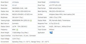 Màn hình LCD IPS thay thế trực tiếp từ nhà máy LC430EQE-FHA1, màn hình hiển thị kỹ thuật số AD, màn hình video tường, màn hình TV 43 inch của LG Display - Product Image 2