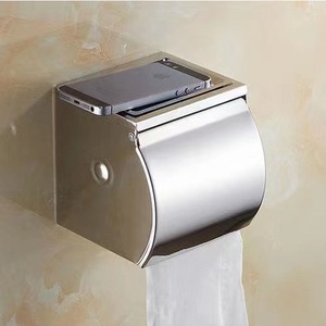 Porte-papier toilette rectangulaire en acier inoxydable, étanche, à fixer au mur, sans perçage, pour salle de bain - Product Image 1