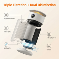 Purificateur d'air pour animaux de compagnie OEM, filtre HEPA H13, désinfection UVC, entrée d'air turbo, contrôle WiFi, faible bruit, pour chiens et chats