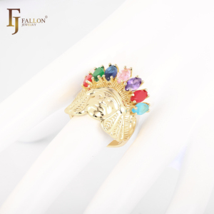 Bijoux FJ Fallon, anneaux de <span class=keywords><strong>chef</strong></span> indien de grande taille pavés de CZ colorés, plaqués or 14 carats, en laiton - Product Image 6