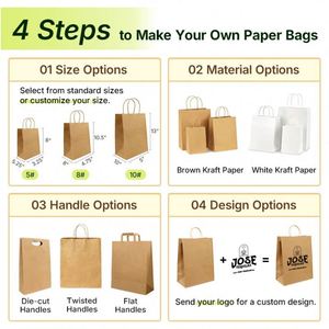 Bolsa de Papel Kraft para Compras, Reutilizable, Ecológica, Personalizada con su Propio Logotipo, para Alimentos, Color Marrón o Blanco - Product Image 3