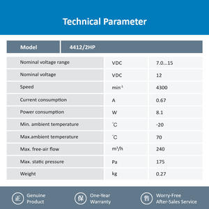 For 4412/2HP 12VDC Electric OEM Plastic 120*120*38mm 8.1W 0.68A 4300RPM 240m3/h IP20 Ball Bearing Cabinet Axial Cooling <b>Fan</b> - Product Image 3