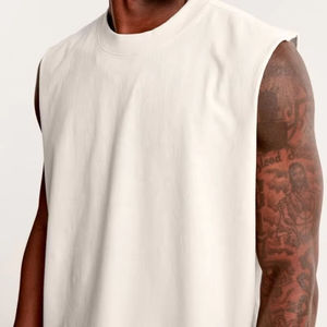Débardeur en coton côtelé ample pour homme, t-shirt sans manches d'été avec logo imprimé personnalisé, gilet de sport pour la gym - Product Image 4