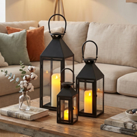 Ensemble de trois porte-bougie noirs en métal, lanterne à bougie noire pour mariage, intérieur/extérieur, décoration de la maison
