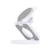 Pengisi Daya Nirkabel 3 in 1 dengan Bahan PC, Lipat, Daya Hisap Magnetik, Output 15W, Pengisian Cepat untuk Earphone, Tempat Smart Watch