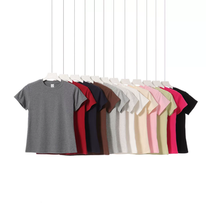 T-shirt pour femmes, <span class=keywords><strong>streetwear</strong></span> de haute qualité, t-shirt uni pour femmes, col rond, t-shirt lavé pour femmes - Product Image 1