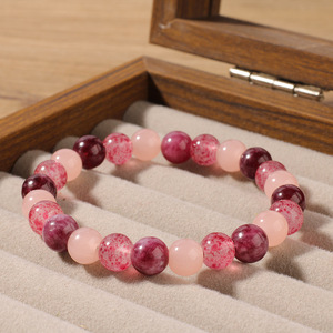 Natural Stone Crystal Cushion Cut Pink <b>Beaded</b> Trendy Bangle <b>Bracelet</b> Adjustable Size Unisex Endless Insert Design Geometric Gift - Product Image 2