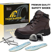 Bottes de sécurité imperméables pour hommes, résistantes aux perforations, avec embout en acier, en cuir de vache marron, antidérapantes et résistantes à l'huile, semelle en caoutchouc HRO