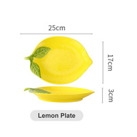 Service de vaisselle en céramique en forme de citron, motif feuille en relief, assiette et bol à fruits, compatible micro-ondes, pour la maison, le café et la présentation de desserts