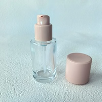Botol Silinder Kaca Frosted 30ml yang Dapat Disesuaikan, Tutup Pink, Kepala Pompa Tekan, Wadah Kosmetik Foundation Kosong, Serum Perawatan Kulit