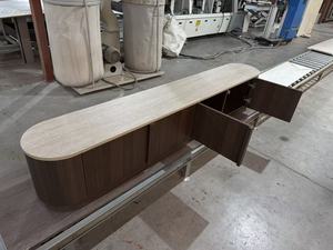Stylish Floor Wooden Storage Japandi Curved <strong>TV</strong> <strong>Stand</strong> Floor-Mounted <strong>TV</strong> Cabinet for Living Room Elegant Travertine <strong>Walnut</strong> - Product Image 4