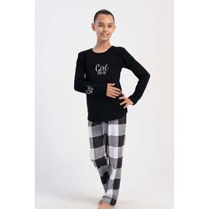 Ensemble de pyjama pour fille à col rond et manches longues en interlock, motif uni ou à carreaux, pour l'automne, le printemps et l'hiver - pour les âges 7-8/13-14 - Product Image 4