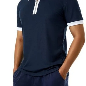 T-shirt tricoté respirant à manches courtes pour homme, col rabattu, demi-zip contrastant, coupe oversize - Product Image 5