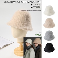 Chapeau Bob Femme en Laine d'Alpaga avec Bordure en Fourrure Douce, Chaud, Respirant, Tendance, Mignon, Élégant, Style Coréen, Décontracté et Sportif