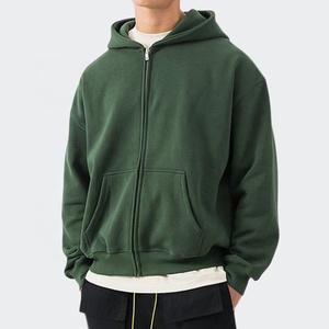 Vintage printemps Streetwear lourd fermeture éclair à capuche personnalisé strass surdimensionné à capuche Ubisex 500 Gsm Boxy fermeture éclair à capuche hommes - Product Image 3