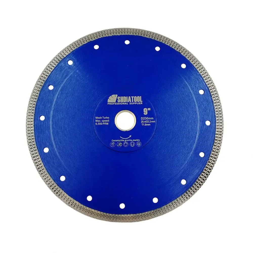 SHDIATOOL 230mm Hot pressed x mesh turbo diamond blade dry/wet diamond cutting disc for tile marble