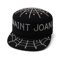 Casquette plate noire à strass, design en maille scintillante cloutée, réglable, unisexe, streetwear d'hiver, casquette cadet punk, boucle métallique