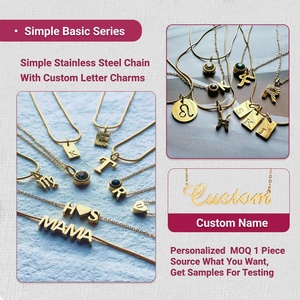<span class=keywords><strong>Nome</strong></span> personalizzato lettera iniziale oro placcato in acciaio inox Charm fatti a mano perline catena girocollo <span class=keywords><strong>collana</strong></span> di gioielli di moda per le donne ragazze - Product Image 4