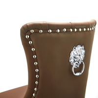 Chaise de salle à manger en cuir de luxe tête de lion meubles de maison en acier inoxydable tissu moderne base personnalisée tufté dos clou brun 12KGS