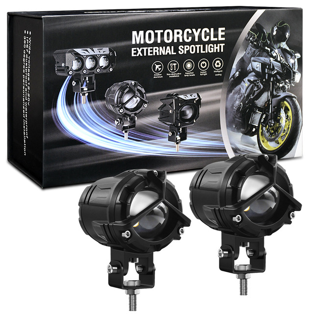 Long Lighting Dual Color Auxiliary Front Lights 12V Mini Driving Fog Light Led Spotlight for Motorcycle