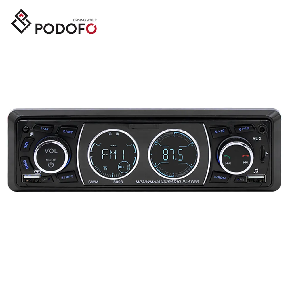 Podofo — Autoradio stéréo avec lecteur MP3 bluetooth 12V, 1-Din, lecteur avec carte FM/U, entrée AUX et chargement USB, sans fil, nouveau, 2020