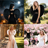 Ailes d'ange en plumes naturelles légères pour adulte, idéales pour Halloween, cosplay, fête, spectacle et déguisement.