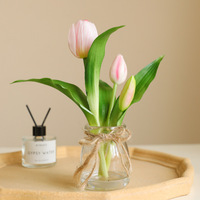 Bunga Tulip Buatan Tangan PU Realistis Beraroma, Tahan Air, Tanaman Pot Kecil, untuk Natal, Hari Valentine, Wisuda, dan Dekorasi Rumah