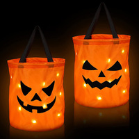 Keranjang Lipat dengan Lampu LED Tas Permen Labu untuk Trick Treat di Pesta Natal Perayaan Thanksgiving