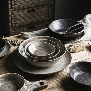Bắc Âu Retro Lò Chuyển Đổi Gốm Bít Tết Tấm Nâu Đen Thanh Lịch Bộ Đồ Ăn Món Ăn Bát Đặt Cho Khách Sạn Nhà Hàng - Product Image 4