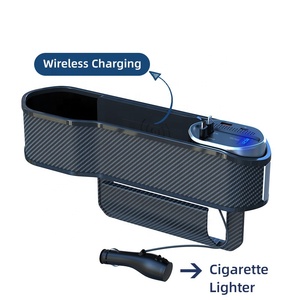 ฮับ USB ชาร์จเร็วแบบยืดหดได้สองช่อง พร้อมที่เก็บของในรถยนต์แบบ PU และที่ชาร์จไร้สาย กล่องเก็บของสำหรับรถยนต์และรถบรรทุก - Product Image 6