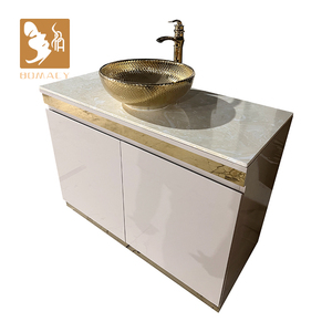 Lavabo de comptoir en marbre personnalisable, équipement de salon écologique commercial en or pour centre commercial et salon - Product Image 3