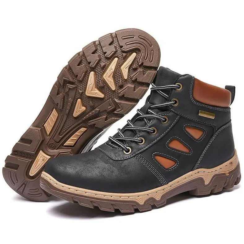Factory Direct Sale New Waterproof Mountaineering Boots For Outdoor Shoes Black And Brown Leather Ankle Boots Lace Up Boots