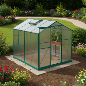 Serre de jardin Green Garden 6 x 8 pieds en polycarbonate avec aération au toit pour jardinage extérieur, structure en aluminium, style moderne - Product Image 2
